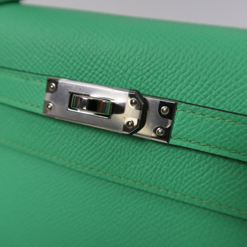 HERMES Epsom皮革Kelly 25銀扣手挽肩背兩用袋Vert Comics-14