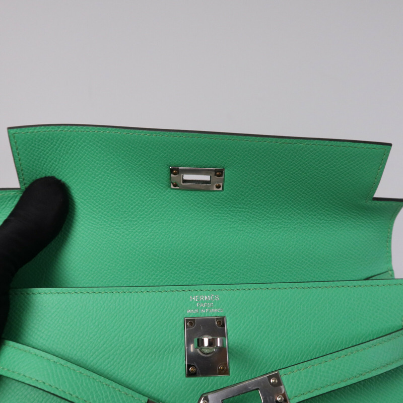 HERMES Epsom皮革Kelly 25銀扣手挽肩背兩用袋Vert Comics-15