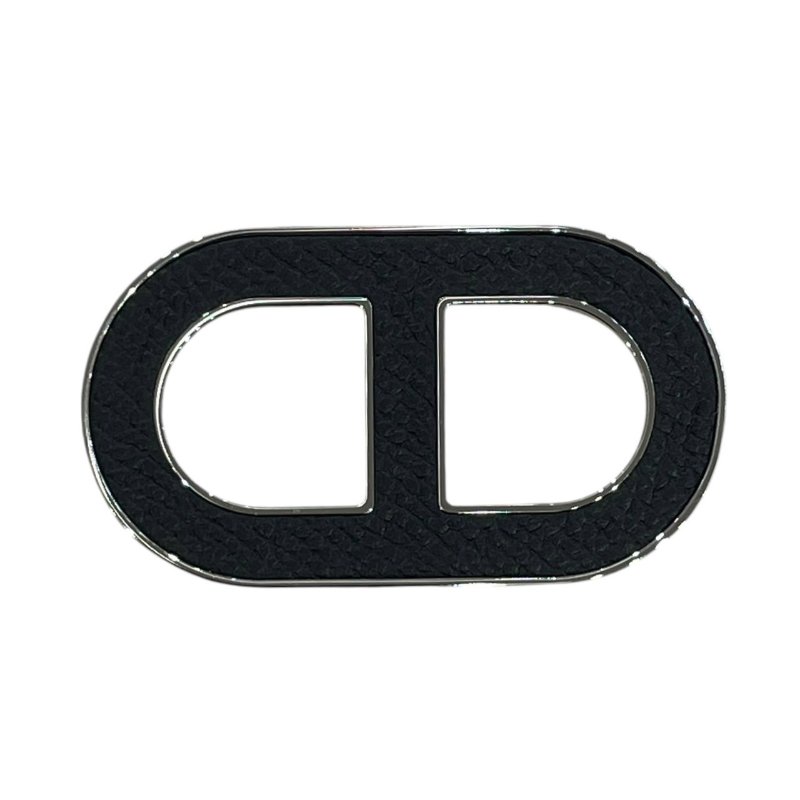 HERMES 愛馬仕 CHAINE DANCRE 豬鼻子別針 EPSOM皮/合金 黑色 銀釦-0