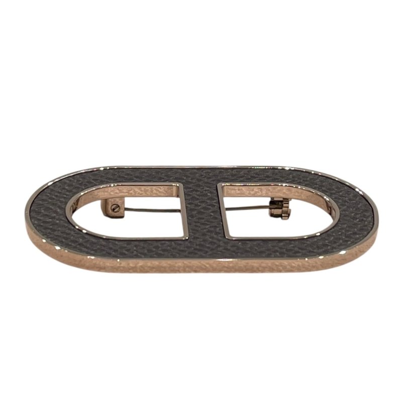 HERMES 愛馬仕 CHAINE DANCRE 豬鼻子別針 EPSOM皮/合金 黑色 銀釦-1