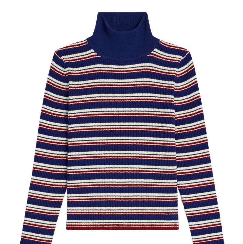 Celine 女士 條紋羅紋羊毛高領毛衣XS S M-0