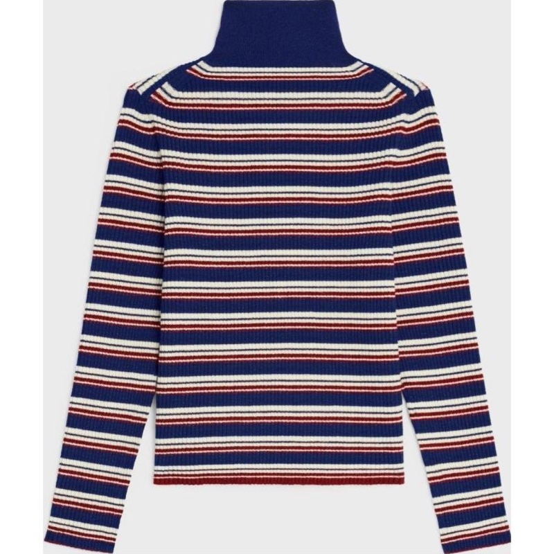 Celine 女士 條紋羅紋羊毛高領毛衣XS S M-1