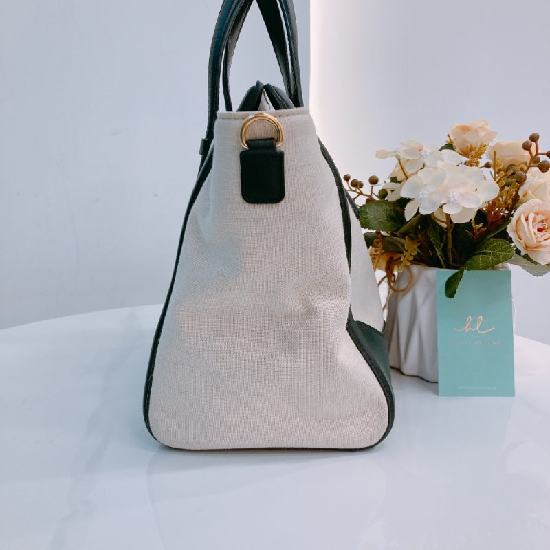 MS0572 Salvatore Ferragamo 菲拉格慕 手提 小包 帆布 輕身 拼牛皮 米色 黑色 Amy Tote Shoulder Bag Canvas Beige x GHW-2