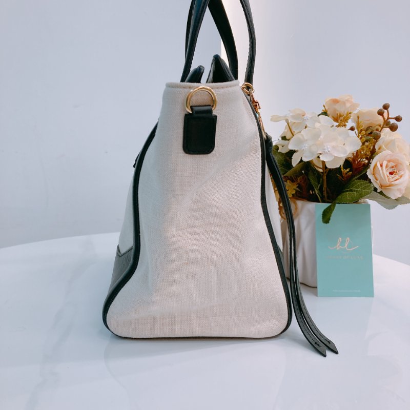 MS0572 Salvatore Ferragamo 菲拉格慕 手提 小包 帆布 輕身 拼牛皮 米色 黑色 Amy Tote Shoulder Bag Canvas Beige x GHW-3