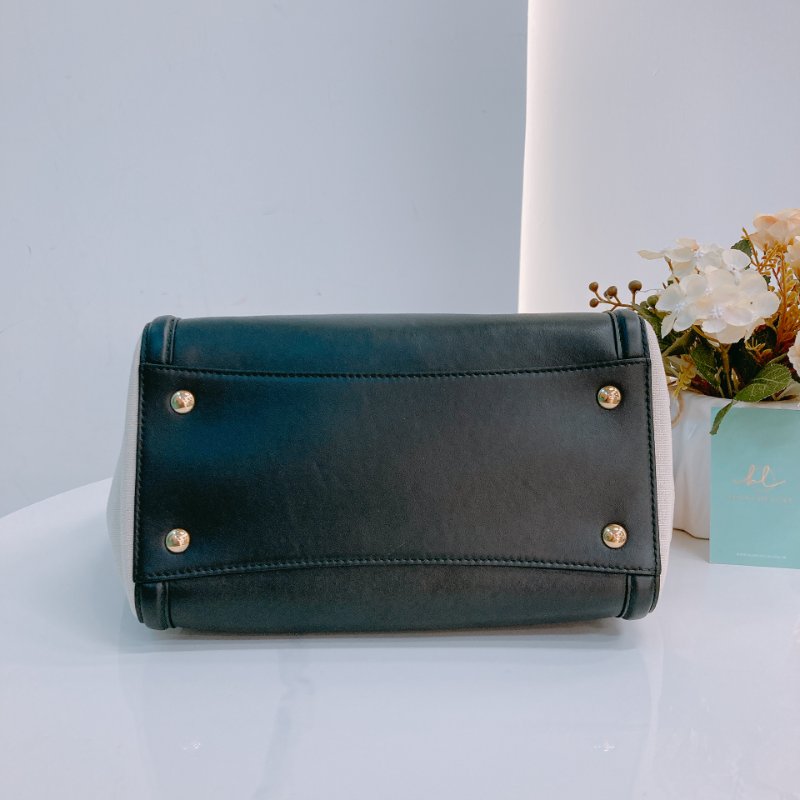 MS0572 Salvatore Ferragamo 菲拉格慕 手提 小包 帆布 輕身 拼牛皮 米色 黑色 Amy Tote Shoulder Bag Canvas Beige x GHW-4