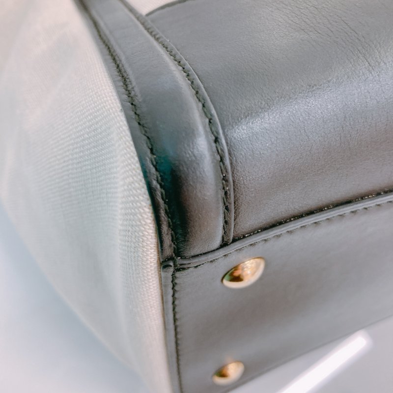 MS0572 Salvatore Ferragamo 菲拉格慕 手提 小包 帆布 輕身 拼牛皮 米色 黑色 Amy Tote Shoulder Bag Canvas Beige x GHW-5