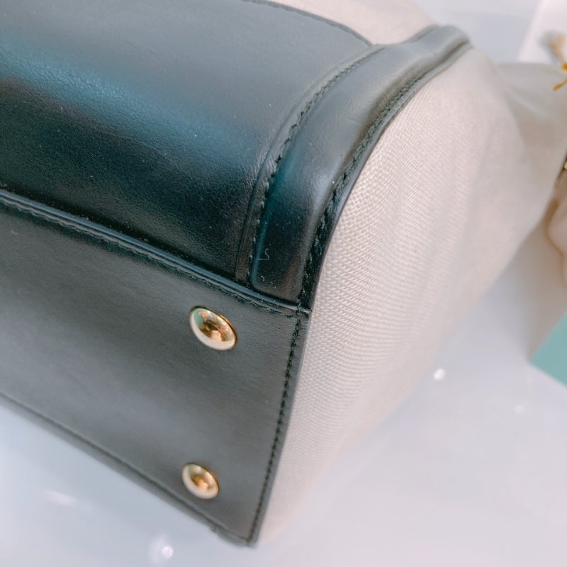 MS0572 Salvatore Ferragamo 菲拉格慕 手提 小包 帆布 輕身 拼牛皮 米色 黑色 Amy Tote Shoulder Bag Canvas Beige x GHW-6