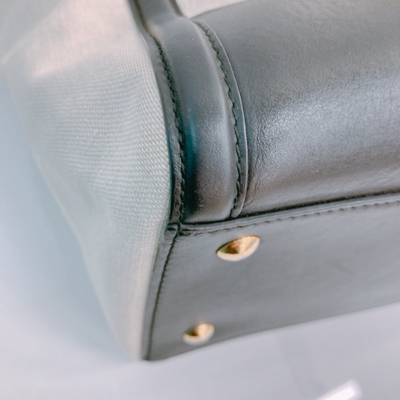 MS0572 Salvatore Ferragamo 菲拉格慕 手提 小包 帆布 輕身 拼牛皮 米色 黑色 Amy Tote Shoulder Bag Canvas Beige x GHW-7