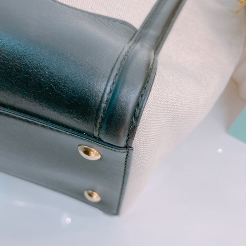 MS0572 Salvatore Ferragamo 菲拉格慕 手提 小包 帆布 輕身 拼牛皮 米色 黑色 Amy Tote Shoulder Bag Canvas Beige x GHW-8