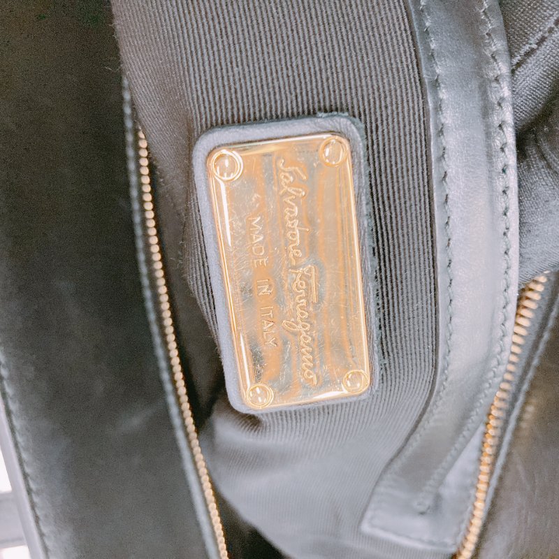 MS0572 Salvatore Ferragamo 菲拉格慕 手提 小包 帆布 輕身 拼牛皮 米色 黑色 Amy Tote Shoulder Bag Canvas Beige x GHW-16