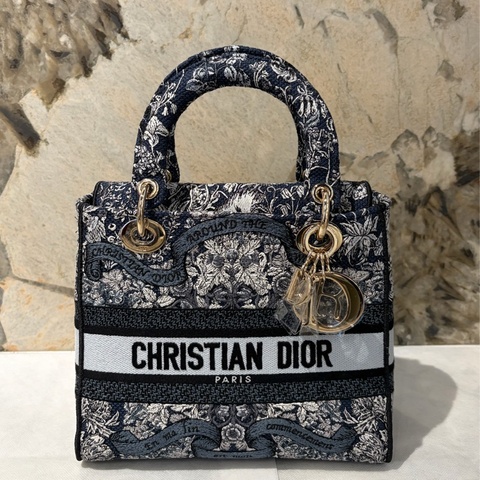 DIOR藍花朵刺繡D-Lite Lady Dior手提二用