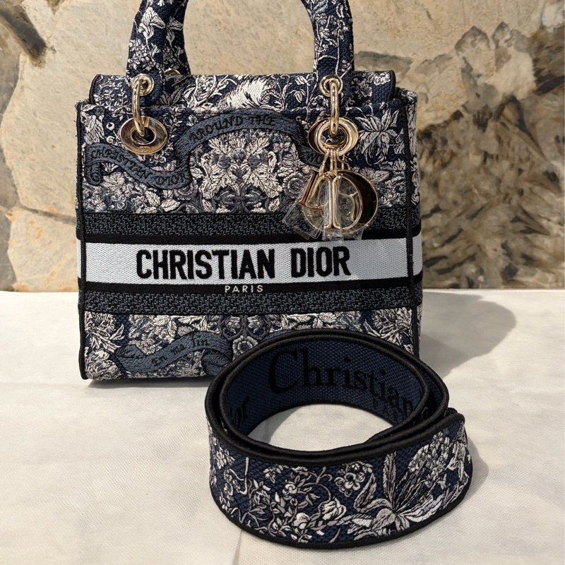 DIOR藍花朵刺繡D-Lite Lady Dior手提二用-11