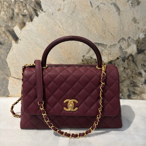 Chanel酒紅荔枝蜥蜴皮把霧金 COCO HANDLE-28