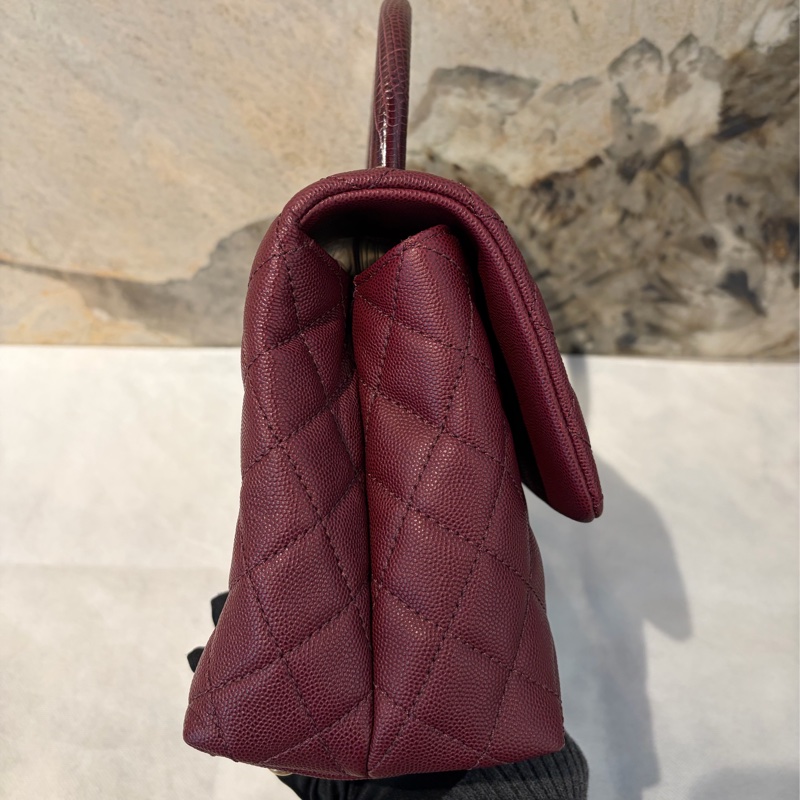 Chanel酒紅荔枝蜥蜴皮把霧金 COCO HANDLE-28-4