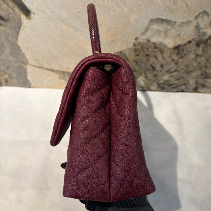 Chanel酒紅荔枝蜥蜴皮把霧金 COCO HANDLE-28-5