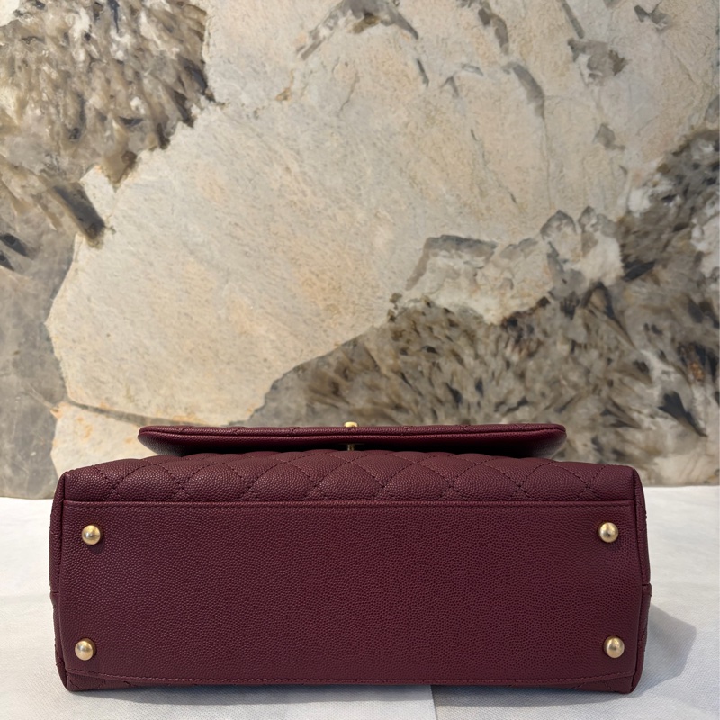 Chanel酒紅荔枝蜥蜴皮把霧金 COCO HANDLE-28-6