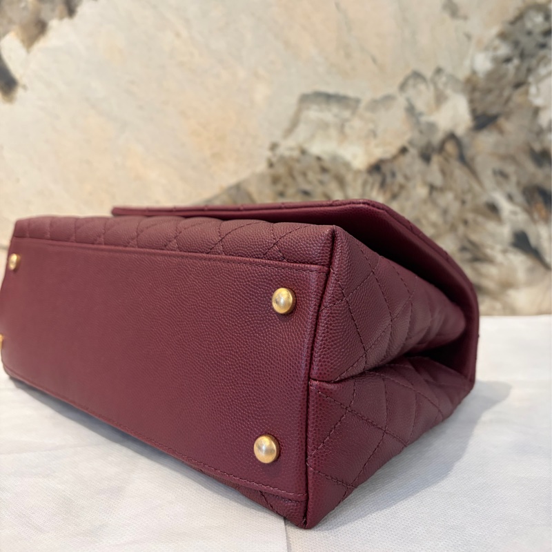 Chanel酒紅荔枝蜥蜴皮把霧金 COCO HANDLE-28-7