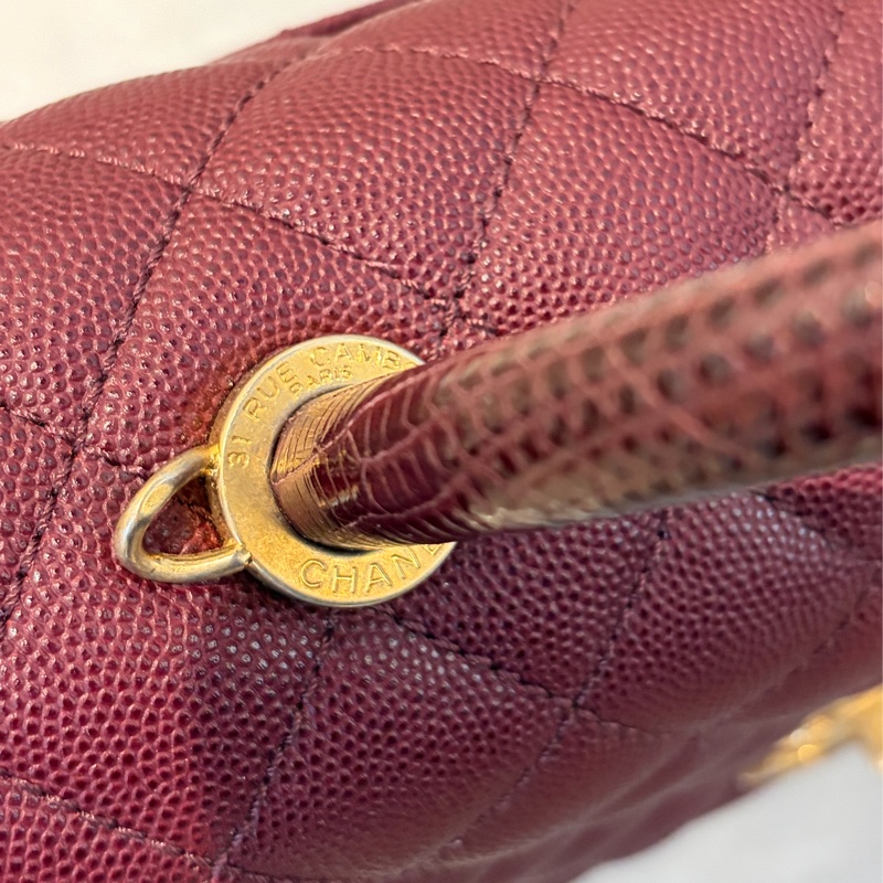 Chanel酒紅荔枝蜥蜴皮把霧金 COCO HANDLE-28-10