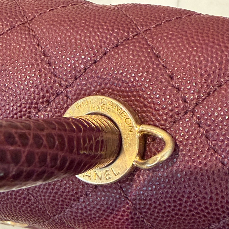 Chanel酒紅荔枝蜥蜴皮把霧金 COCO HANDLE-28-11