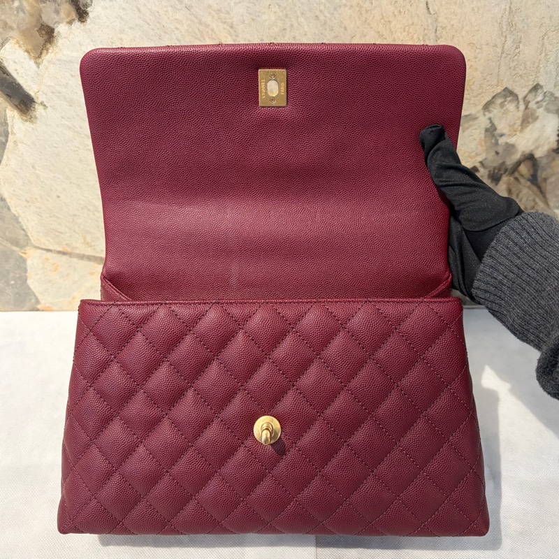 Chanel酒紅荔枝蜥蜴皮把霧金 COCO HANDLE-28-13