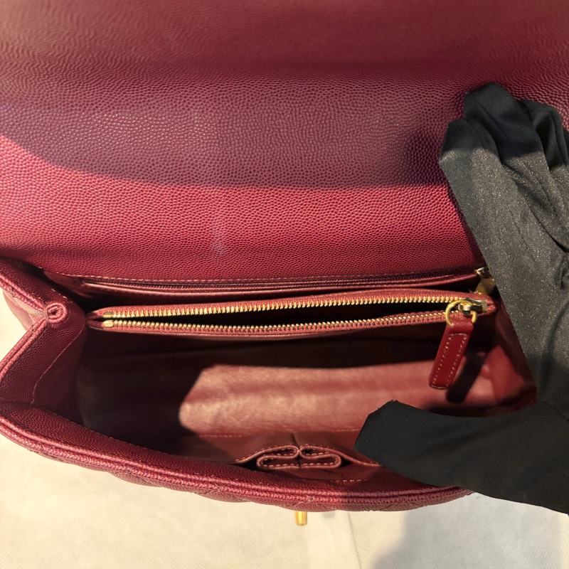 Chanel酒紅荔枝蜥蜴皮把霧金 COCO HANDLE-28-14