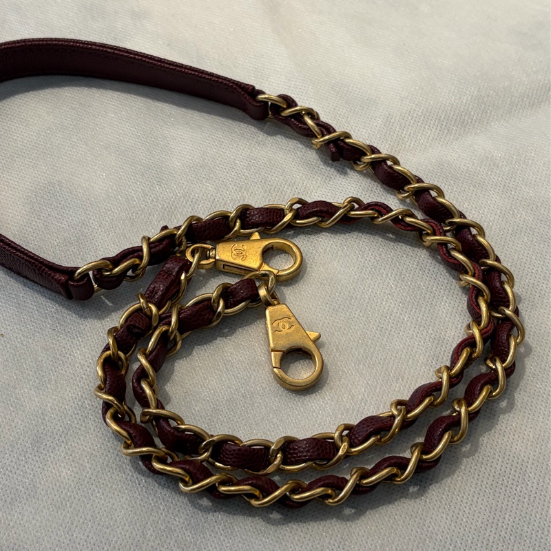 Chanel酒紅荔枝蜥蜴皮把霧金 COCO HANDLE-28-16