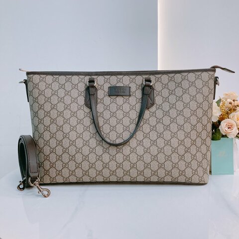 MS0573	Gucci 古馳 兩用 多用途 托特包 大手提包 經典老花紋 帆布 棕色 銀扣 2 Way Tote Shoulder Bag Canvas Brown x PHW