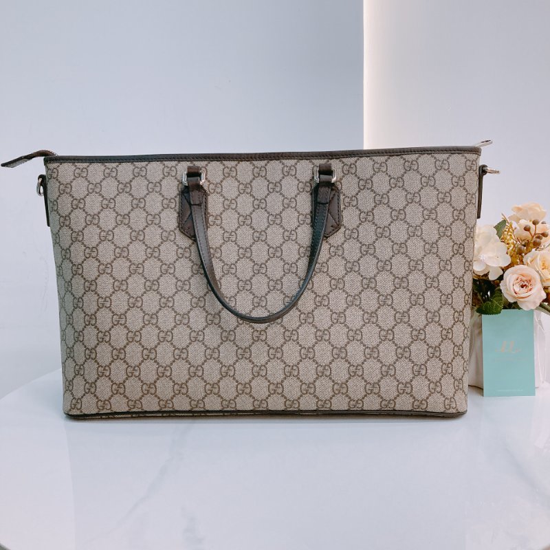 MS0573 Gucci 古馳 兩用 多用途 托特包 大手提包 經典老花紋 帆布 棕色 銀扣 2 Way Tote Shoulder Bag Canvas Brown x PHW-1
