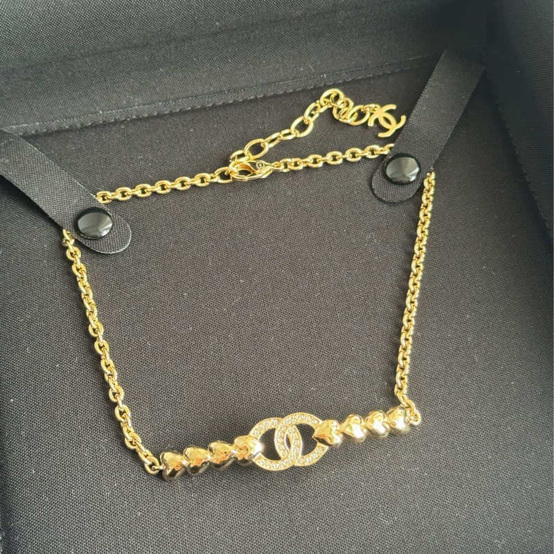 chanel淡金雙c小鑽愛心項鏈 極美❤️‍🔥❤️‍🔥-0