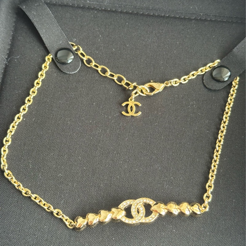 chanel淡金雙c小鑽愛心項鏈 極美❤️‍🔥❤️‍🔥-5