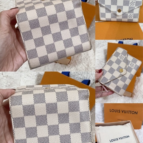 Lv 棋盤粉短夾（保存良好）（內裡櫻花粉色）