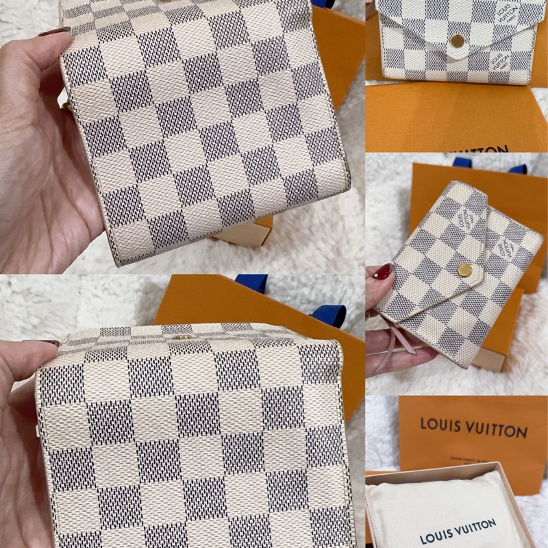 Lv 棋盤粉短夾(保存良好)(內裡櫻花粉色)-0