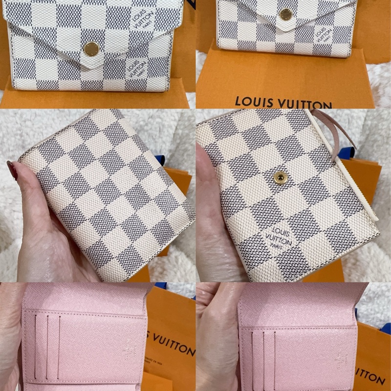 Lv 棋盤粉短夾(保存良好)(內裡櫻花粉色)-1