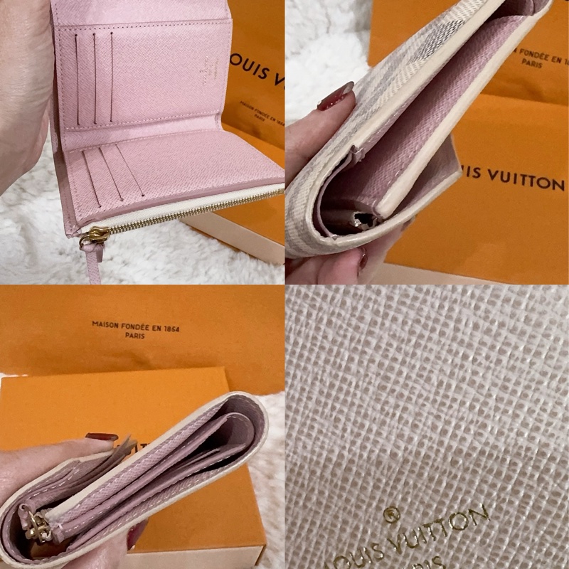 Lv 棋盤粉短夾(保存良好)(內裡櫻花粉色)-2