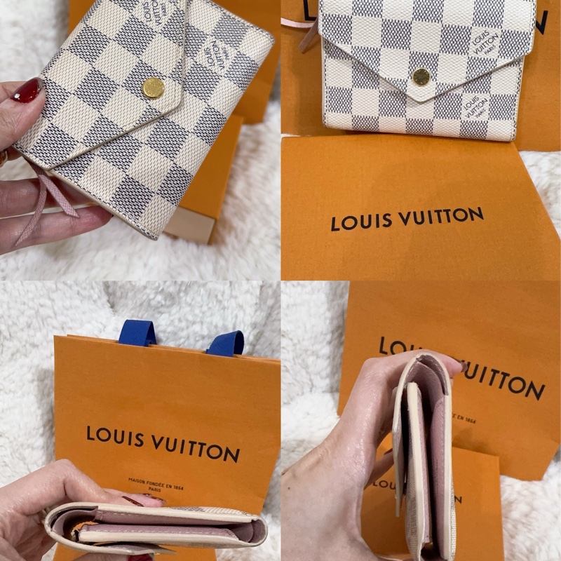 Lv 棋盤粉短夾(保存良好)(內裡櫻花粉色)-3