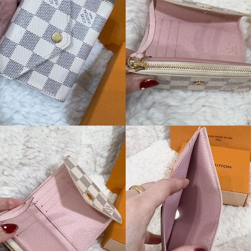 Lv 棋盤粉短夾(保存良好)(內裡櫻花粉色)-4