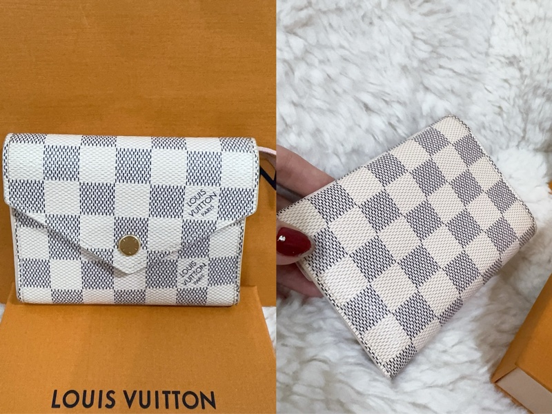 Lv 棋盤粉短夾(保存良好)(內裡櫻花粉色)-6