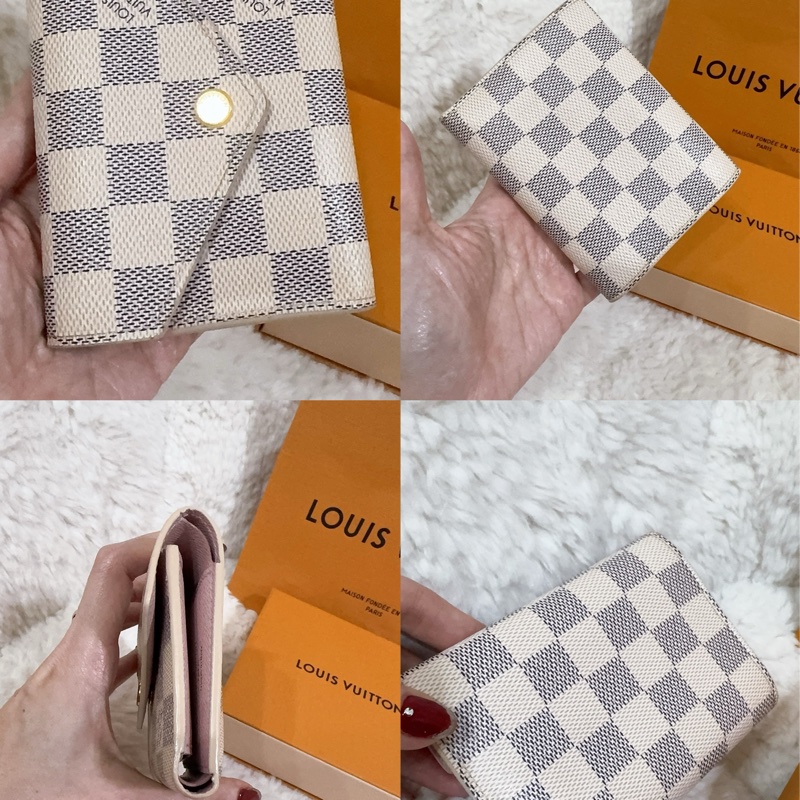 Lv 棋盤粉短夾(保存良好)(內裡櫻花粉色)-8