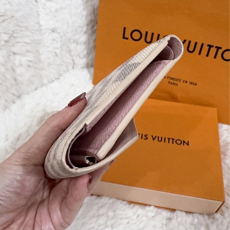 Lv 棋盤粉短夾(保存良好)(內裡櫻花粉色)-20