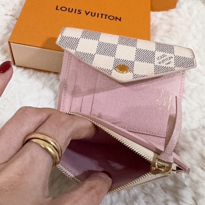 Lv 棋盤粉短夾(保存良好)(內裡櫻花粉色)-40