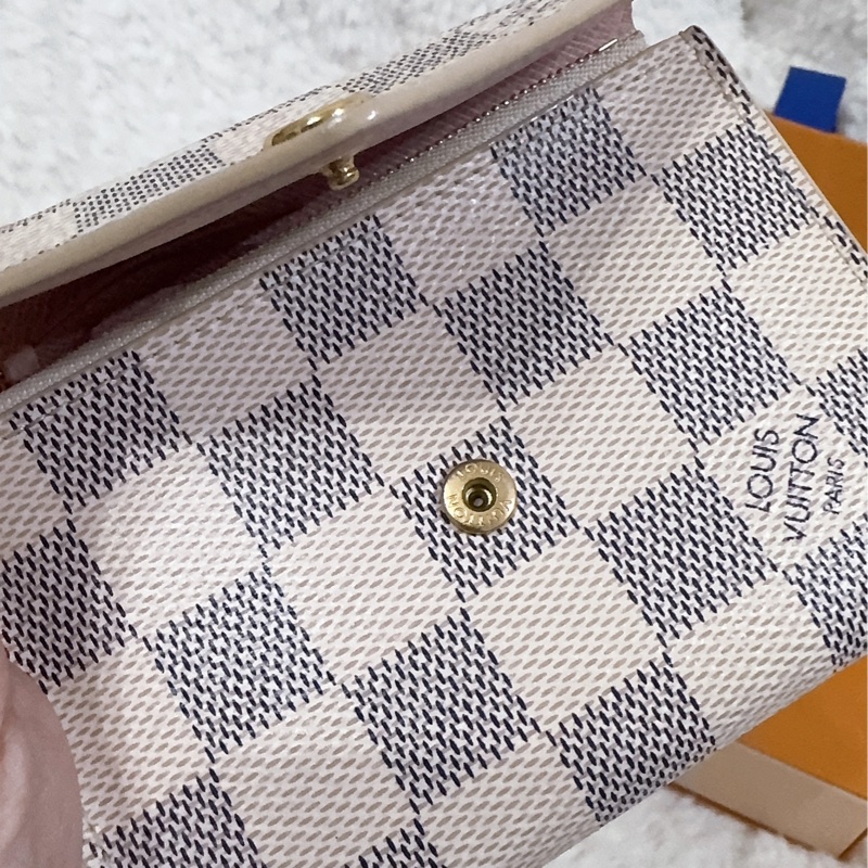 Lv 棋盤粉短夾(保存良好)(內裡櫻花粉色)-47