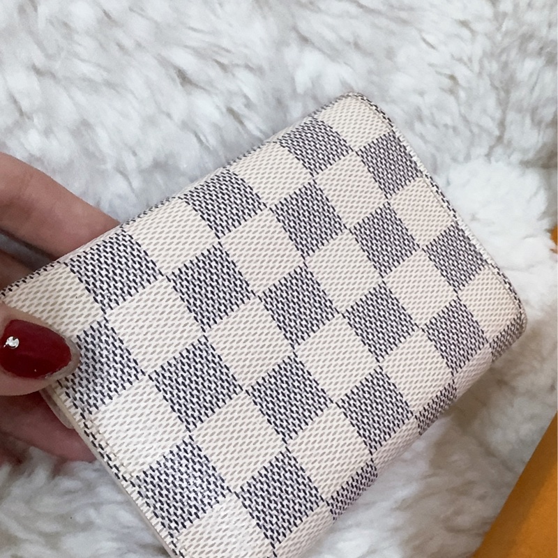 Lv 棋盤粉短夾(保存良好)(內裡櫻花粉色)-49