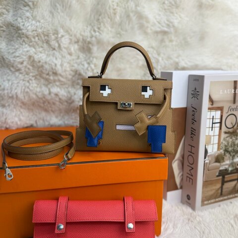 Hermès Kelly Doll 餅乾色馬賽克 Epsom 銀扣
