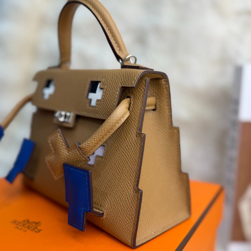 Hermès Kelly Doll 餅乾色馬賽克 Epsom 銀扣-6