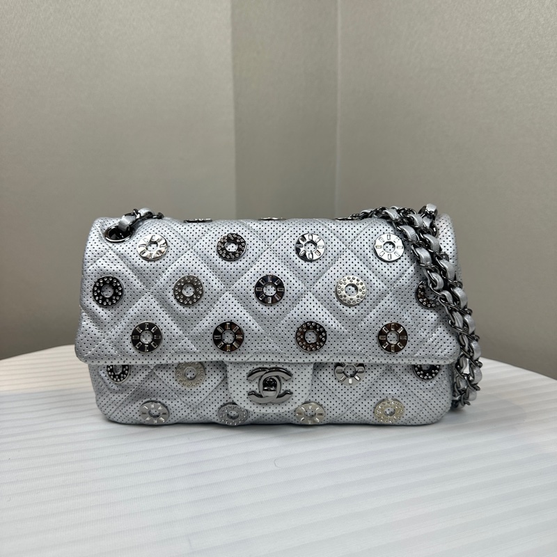 香奈兒/Chanel 限量版銀色cf 銀扣鏤空皮革-0