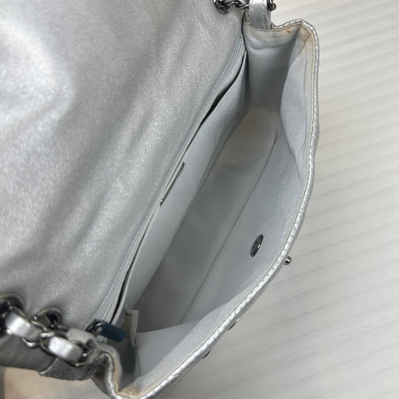 香奈兒/Chanel 限量版銀色cf 銀扣鏤空皮革-7