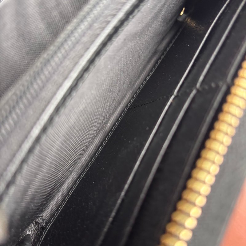 ::GUCCI:: 523154 黑色皮革紅綠織帶ㄇ型拉鍊長夾-16