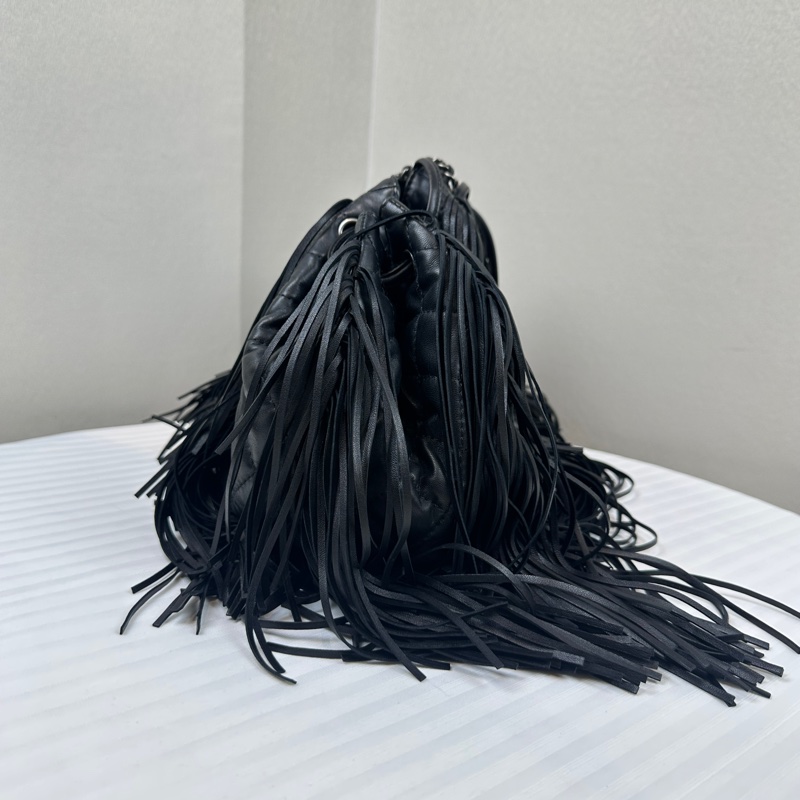 香奈兒/Chanel 達拉斯系列 銀扣黑色菱格紋牛皮 流蘇裝飾鏈條單肩包-2