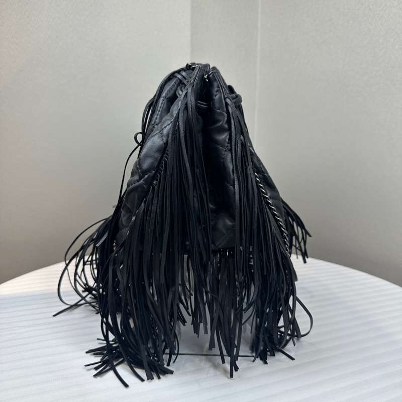 香奈兒/Chanel 達拉斯系列 銀扣黑色菱格紋牛皮 流蘇裝飾鏈條單肩包-3