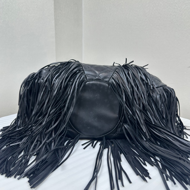 香奈兒/Chanel 達拉斯系列 銀扣黑色菱格紋牛皮 流蘇裝飾鏈條單肩包-5